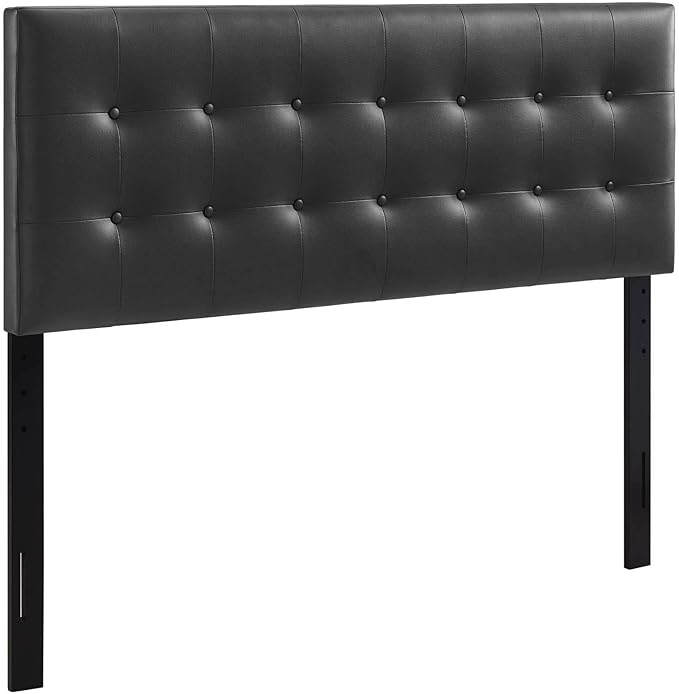 Modway Emily Tufted Button Faux Leather Upholstered Queen Headboard in Black