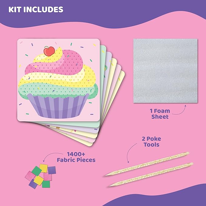 jackinthebox Poke Poke Art for Kids - Candyland Theme, Mess-Free Fabric Art and Craft, Flower Pressing Kits, Gift for Kids, Girl Gifts, DIY Activity Boy Gift, Toys for Girls and Boys Ages 4 5 6 7 8