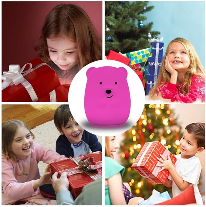 Bear Night Light for Kids, Rechargeable LED Children Lamp, Soft Silicone (BPA Free) for Baby/Boy/Girl/Adult, Remote & Touch Control Adjustable Brightness and Color (9 Colors), Eye Caring