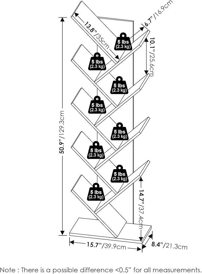 Furinno Tree Bookshelf 9-Tier Floor Standing Tree Bookcase, White