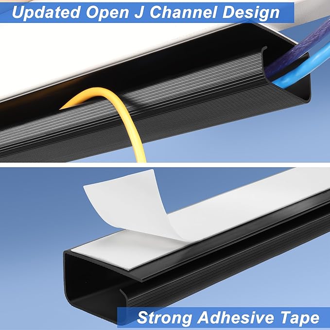 Cable Management Under Desk 94.5in (6X L15.8in) J Channel, ZhiYo Cord Organizer for Desk, Self-Adhesive Cable Organizer, Cord Management Wire Organizers for Cords, Wire Management Cable Raceway Black
