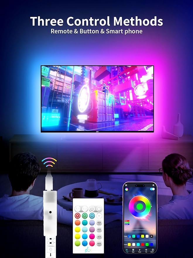 LED Lights for TV, 23ft Backlights for 75-100in TV, RGB Backlight with Music Sync Bluetooth APP and Remote Control, USB Powered LED Strip for Bedroom Home Decor