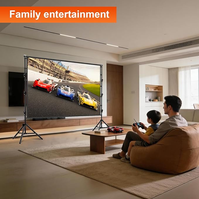 120in Outdoor Projector Screen with Stand,XINLEMY Indoor Portable Projection Screen,16:9 4K HD Wrinkle-Free Rear Front Movie Screen with Carry Bag for Backyard Night RVing Home Theater (120 INCH)