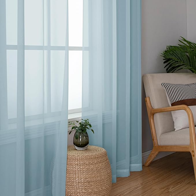 Chyhomenyc Sky Blue Sheer Curtains 78 Inches Long 2 Panels Set for Living Room, Light Filtering Voile Lightweight Bedroom Curtains, Rod Pocket Solid Window Treatment Drapes, Each 42W x 78L