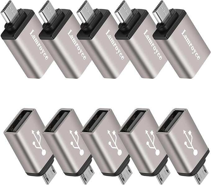 USB to Micro USB Adapter 10 Pack, Micro USB Male to USB 2.0 A Female OTG (On-The-Go) Converter Connector, Aluminum Alloy Shell, Compatible with Samsung Phone S7 S6, LG, Flash Drive, Mouse, Keyboard