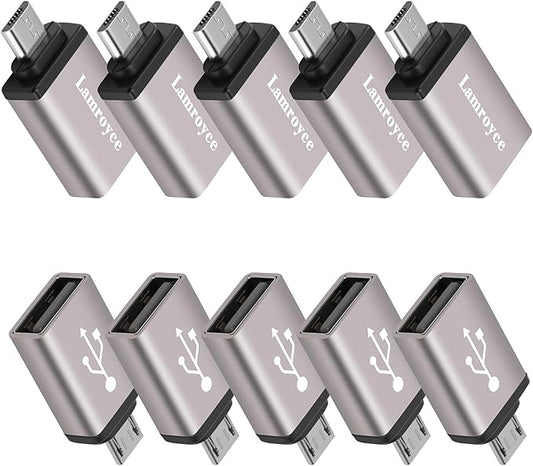 USB to Micro USB Adapter 10 Pack, Micro USB Male to USB 2.0 A Female OTG (On-The-Go) Converter Connector, Aluminum Alloy Shell, Compatible with Samsung Phone S7 S6, LG, Flash Drive, Mouse, Keyboard