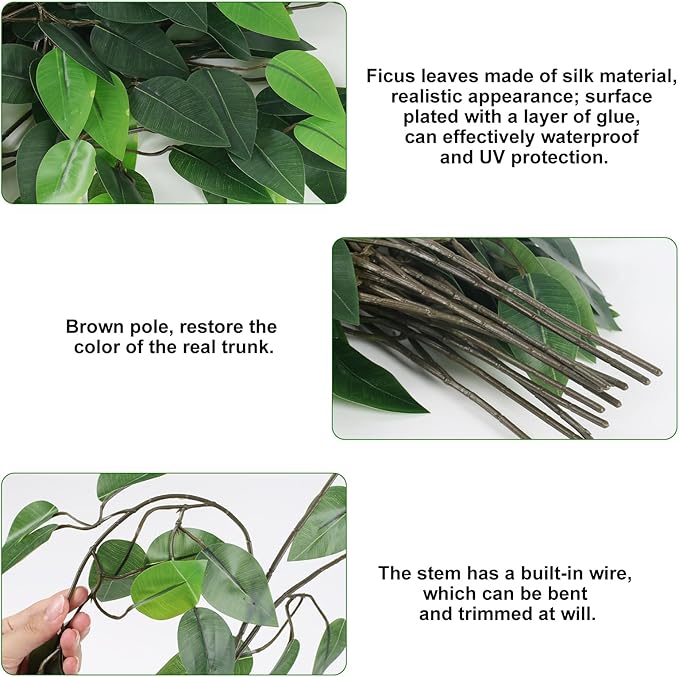 GTIDEA 36PCS Artificial Ficus Leaves Branches Faux Ficus Tree Branches Artificial Greenery Stems Silk Floral Arrangement for Benjamina Tree DIY Wedding Bouquet Summer Wreath Wall Decor (24.04 Inch)