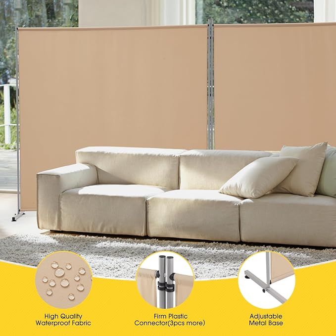 Rantila 2 Large Panels Room Divider,Portable Office Divider,Convenient Movable,Folding Partition Privacy Screen for Bedroom,Dining Room, Study,142" W x 71" H,Beige