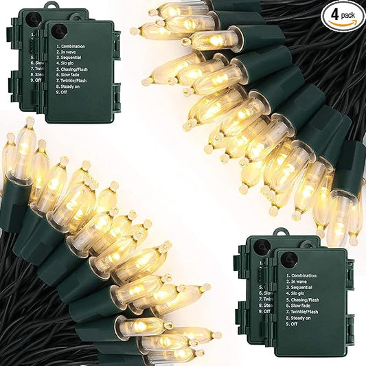 KOUQIYA Battery Operated Christmas Lights 4 Pack, 17ft 50 LED Mini String Light with Auto-Timer 8 Modes Waterproof Tree Lights (Warm White)