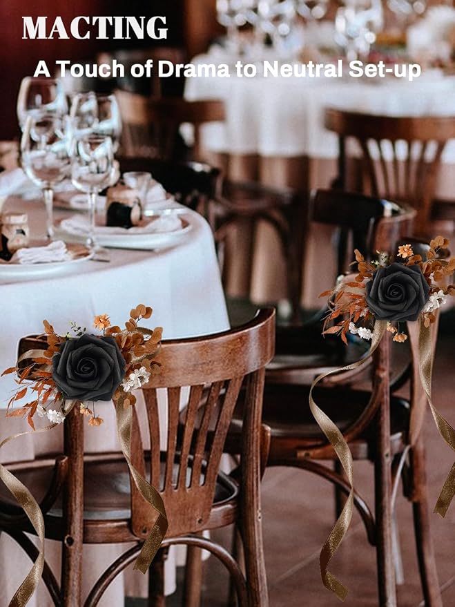 MACTING Artificial Black Rose Flowers 30PCS Real Touch Fake Flowers with Stem Foam Roses for DIY Wedding Bouquet Gifts Table Centerpieces Party Bridal Shower Home Gothic Halloween Decor