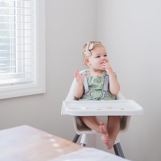 Regalo High Chair for Babies and Toddlers, Easy to Clean, Sturdy Award Winning Brand, Removable Oversized Tray with Cup Holder, Five Point Harness, White