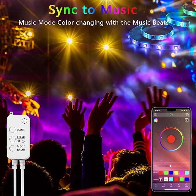 QZYL 50 Feet Led Strip Lights Home,Led Lights for Bedroom,Music Sync Color Changing Flexible Timing Rope Lights,44 Key Remote App Control RGB Tape Light DIY Colors Luces for Bedroom Party Decoration
