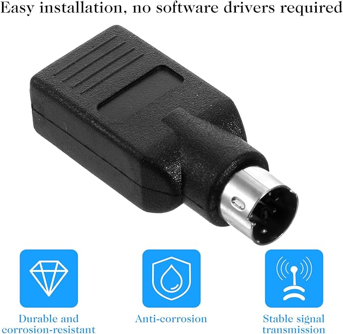 USB to PS2 Adapter, 2PCS USB Female to PS/2 Male Converter Black Male to Female Keyboard Adapter PS-2 Jack to USBA Plug for Mouse and Keyboard, Replacement PS/2 Keyboards Adapters