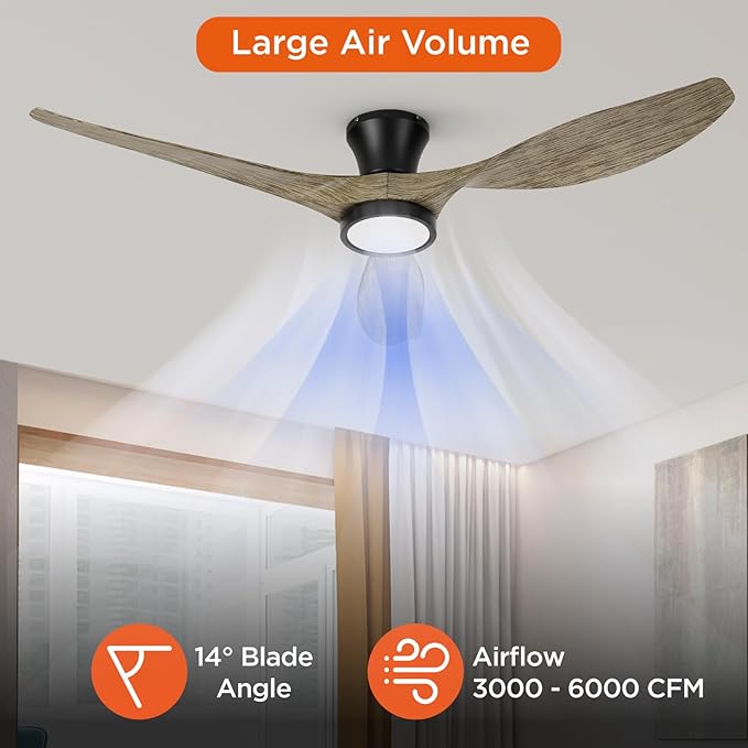 TALOYA 52 inch Ceiling Fans with Lights Remote Control, Modern Low Profile Ceiling Fan with Quiet Reversible DC Motor for Bedroom Living Room and Patio Black Walnut Finish