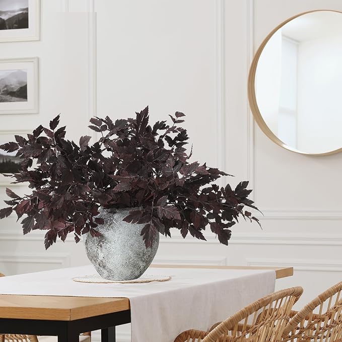 Lyrow 10 Pack Artificial Cimicifuga Plant Leaf Spray Faux Plum Cimicifuga Ramosa Leaf Branch Faux Fall Spray Silk Plants for Home Vase Wedding Garden Farmhouse Table Mantel Decor (18 Inches)