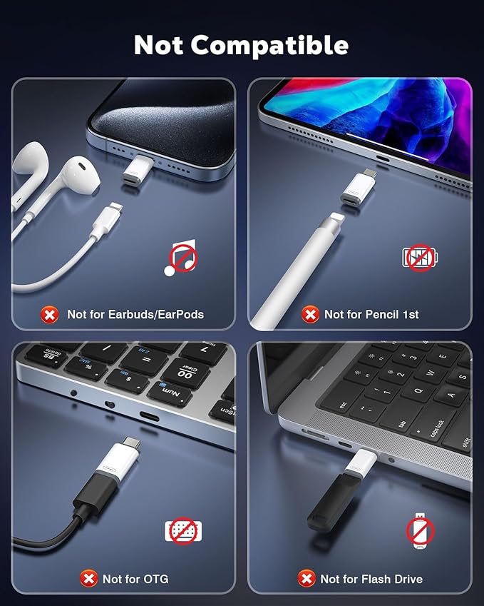 MoKo 2 Pack Lightning to USB C Adapter for iPhone Air 17 16 16e 15 Pro Max Plus, iPad, Galaxy - NOT for Earphones/Microphone/Flash Drive/iPencil, USB-C to Lightning Adapter ONLY for Charging/Data Sync