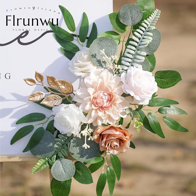 Artificial Flowers Decorations Pack of 2,Centerpieces for Wedding Reception Backdrop Decoration, Floral Decor Wall Home Entryway OutdoorDecorations (Champagne)