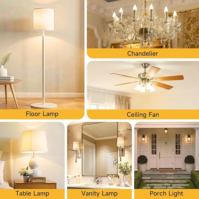 SHINESTAR 12-Pack Candelabra 40W Equivalent LED Light Bulbs, 2700K Warm White Ceiling Fan Lightbulbs, Type B Small E12 Base, 5W B11 Chandelier Bulb, C37 Candle Lights, Non-dimmable