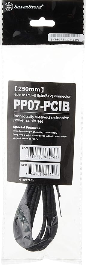 Silverstone Tek Sleeved Extension Power Supply Cable with 1 x 8-Pin to PCI-E 8-Pin Connector (PP07-PCIB)