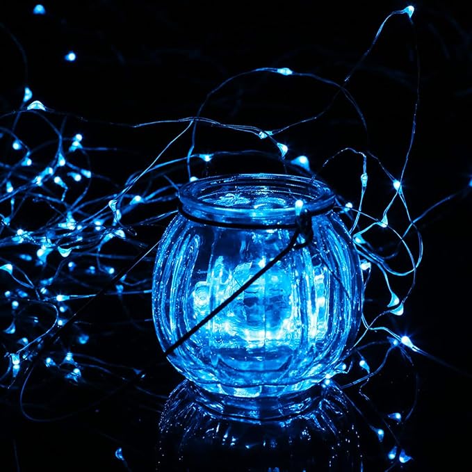 Mikasol Fairy Lights Battery Operated, 1 Pack Mini 3*AAA Battery Powered Copper Wire Led Starry String Lights Firefly Lights for Bedroom, Christmas, Parties, Decoration (5m/16ft Blue)