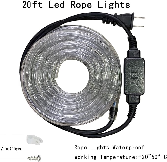 Blue LED Rope Light, 20Ft LED Strip Lights Outdoor Waterproof Decorative Lighting for Indoor/Outdoor Decorations, Deck, Patio, Party and Bedroom Decorations
