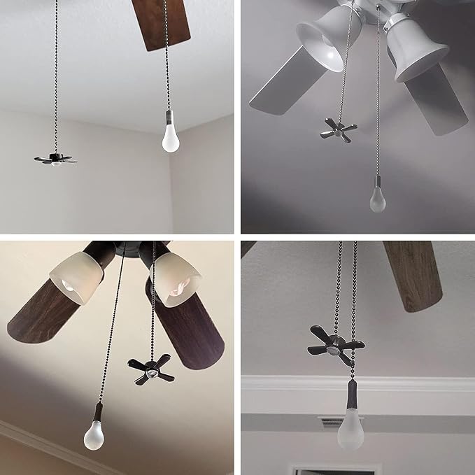 Vinaco Silver Ceiling Fan Pull Chain Set, Decorative Fan Pull Chain Extension with Pendant, 13.6 Inches Pull-Chains for Fans and Light with 3MM Ball Bead Chains, 2 Pack Fan Light Pull-Chain Extension