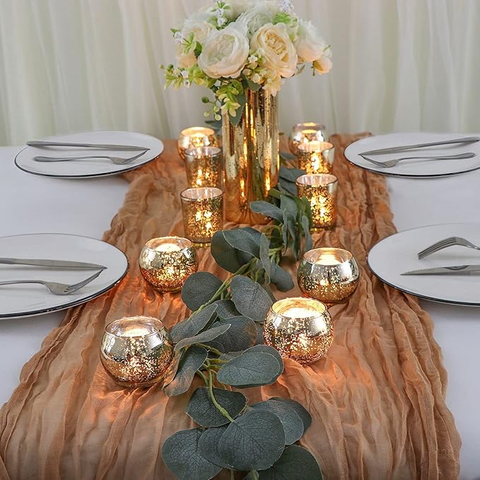 DEVI 24pcs Assorted Gold Votive Candle Holders, Mercury Glass Candle Holder, Diwali Decorations, Gold Wedding Centerpieces for Tables, Gold Bridal Shower PartyTable Decorations