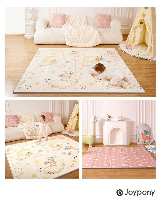 Baby Play Mat, 79" X 71" X 0.6" Extra Large & Thick Reversible Foldable Play Mats for Babies and Toddlers, Anti-Slip Portable Baby Floor Mat for Tummy Time, Baby Mat for Floor with Travel Bag