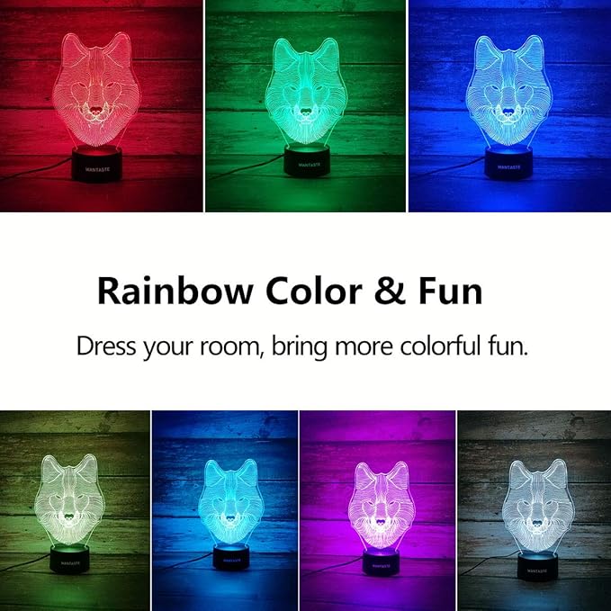 Wolf 3D Decor Lamp with Remote, Toys for Girls Boys Room, 7 Colors Changing Night Light Bedside Gifts for Kids Baby