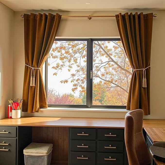 Lazzzy Velvet Blackout Curtains Thermal Insulated Room Window Drapes Super Soft Luxury Curtains for Living Room Bedroom Rod Pocket 2 Panels, Gold Brown, 52" W x 63" L