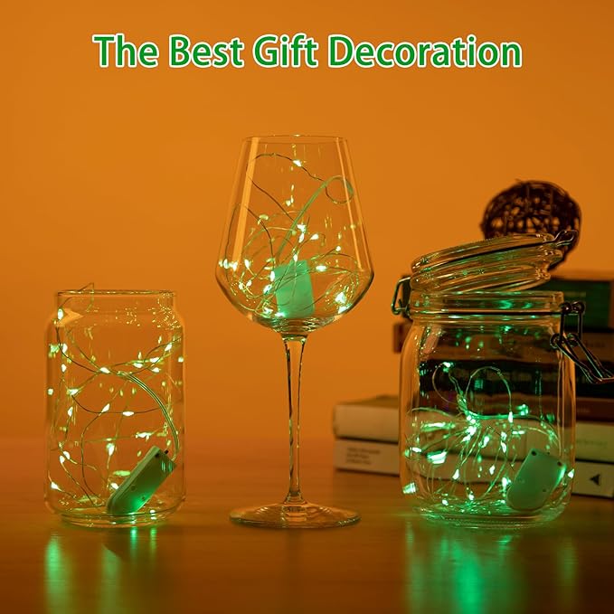 6 Pack LED Fairy Lights 7ft Battery Powered Waterproof Silver Wire 20 Led Mini String Mason Jar Lights for DIY Wedding Party Bedroom Patio Easter Christmas (Green)