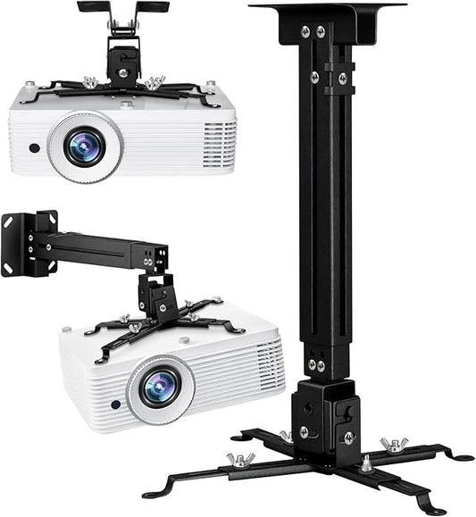 2-Be-Best Projector Ceiling Mount Wide Pipe Universal 3-in-1 Projector Wall Mount Bracket with Adjustable Arm, Flush Mount Option, Built-in Cable Management for Office Home Black