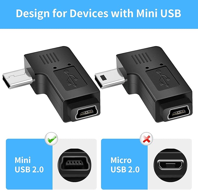 UCEC USB 2.0 Adapter Plug, Mini USB to Mini USB, Left and Right Angle Mini to Mini - Male to Female - Pack of 2