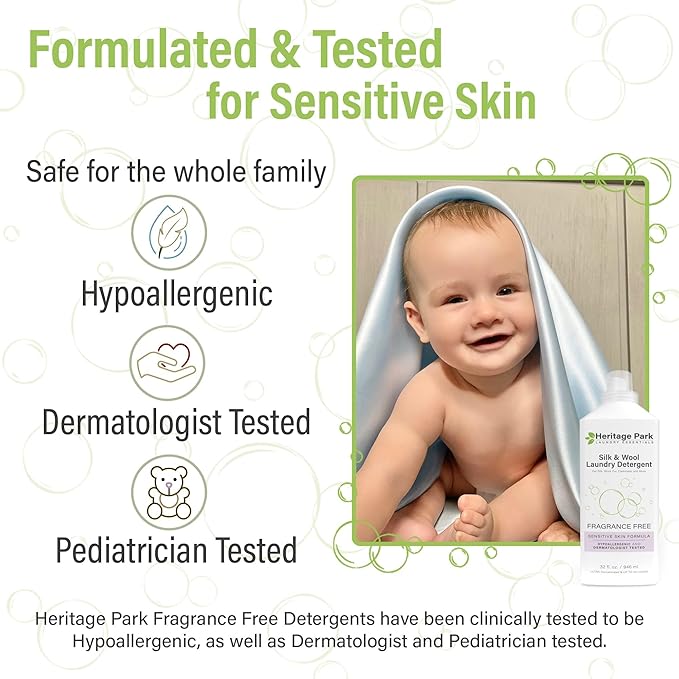 Heritage Park Silk & Wool Fragrance Free, Hypoallergenic, pH-Neutral Laundry Detergent - Dermatologist-tested, Sensitive Skin-Friendly, Enzyme-Free, Ultra Concentrated (64 fl oz Refill)