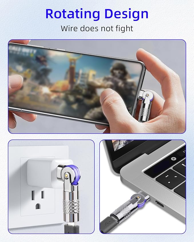 RIIEYOCA USB C Female to Micro USB Male 180 Degree Rotating Connector,Type C to Micro USB 90 Degree Right Angle Adapter,Fast Charger,Data Transfer,5V 3A 480Mpbs for Mobile Phones,Computers,etc(2-Pack)