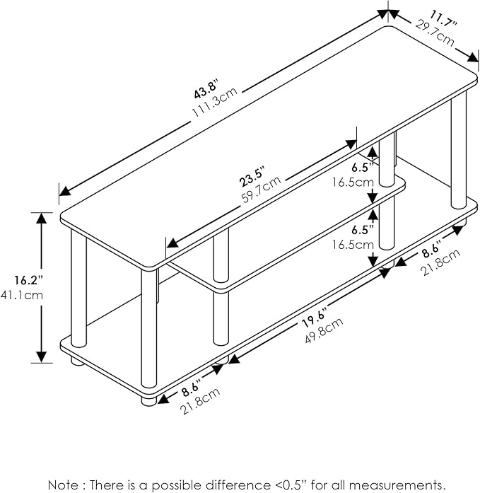 Furinno Turn-N-Tube No Tools 3D 3-Tier Entertainment TV Stand up to 50 inch TV, Round Tubes, Walnut