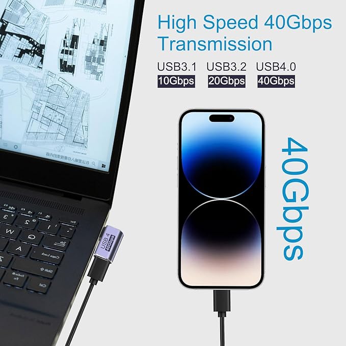 4pcs 90 Degree Right Angle USB C Male to Female Adapter/Connector, USB Type C Adapter Extender Support 100W, 40Gbps, 8K@60Hz for Steam Deck, MacBook,Thunderbolt ect(Side Bend)