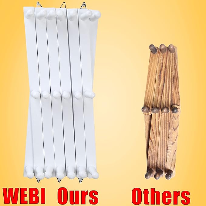WEBI Accordion Wall Hanger,Wooden Expandable Coat Rack Wall Mounted,Accordion Hat Rack for Wall,Accordion Hook Rack for Hats,Caps,20 Peg Hooks,White