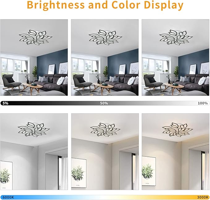 Garwarm Modern Ceiling Light, Dimmable LED Flower Flush Mount Ceiling Lamp, 90W Acrylic Petals Ceiling Chandelier Lighting Fixture with Remote Control for Living Room Bedroom Dining Room (Black)