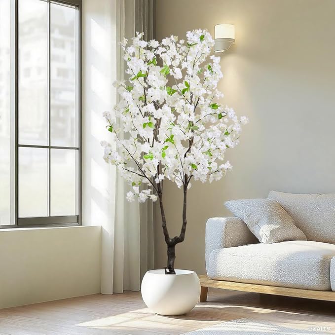 Faux Cherry Blossom Tree Artificial White Flowering Trees Fake Cherry Blossom Decorative Tree 6FT Indoor Japanese Decor for Home