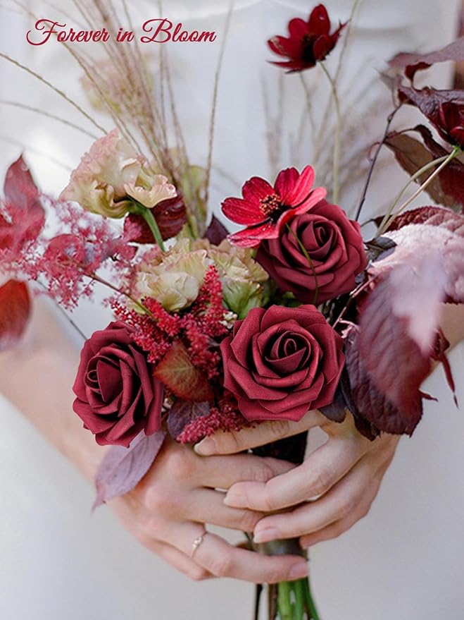MACTING Artificial Rose Flowers 30PCS Real Touch Fake Flowers with Stem Red Foam Roses for DIY Wedding Bouquet Backdrop Table Centerpieces Arrangements Crafts Party Home Mothers Day Decorations
