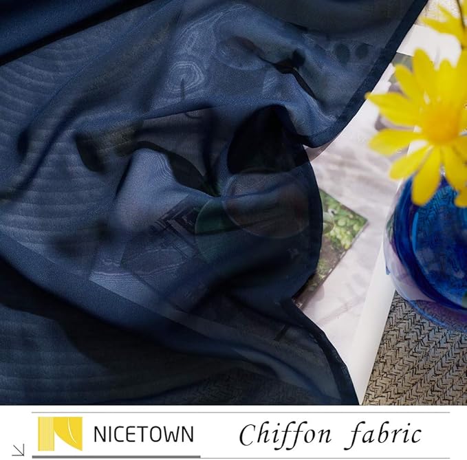 NICETOWN Chiffon Sheer Curtain Panels 96 inches Long, Soft Grommet Top Chiffon Sheer Window Treatment Curtains for Living Room (W55, Navy Blue, 2 Pieces)