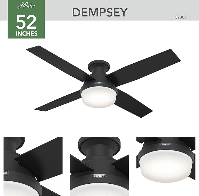 Hunter 52389 Dempsey Ceiling Fan 52 inches Matte Black