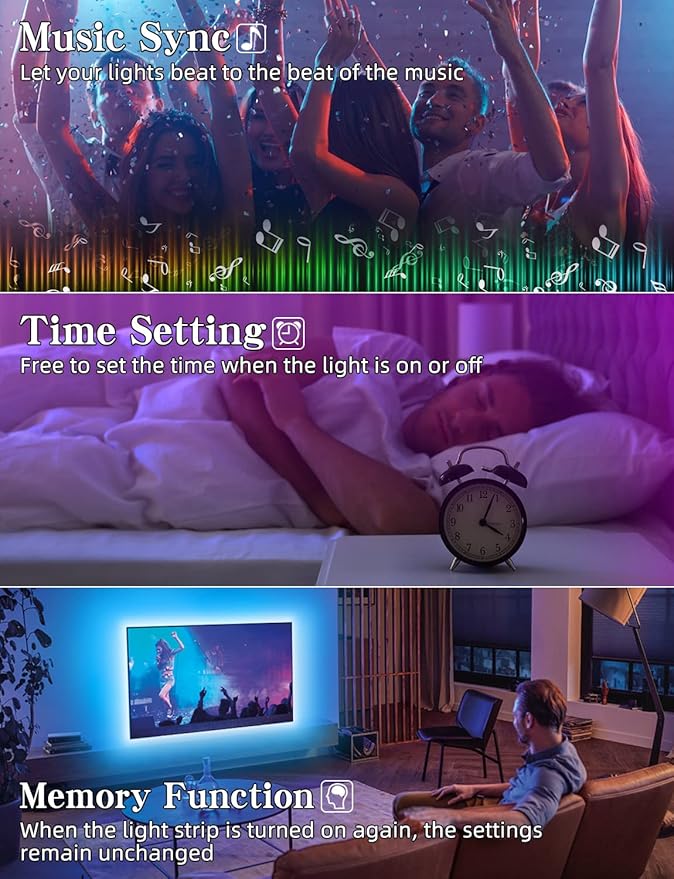 Daymeet LED TV Backlights, 9.8 ft USB Powered RGB Color Changing LED Strip Lights for 32-60 inch TVs with Remote Music Sync Bluetooth APP Control