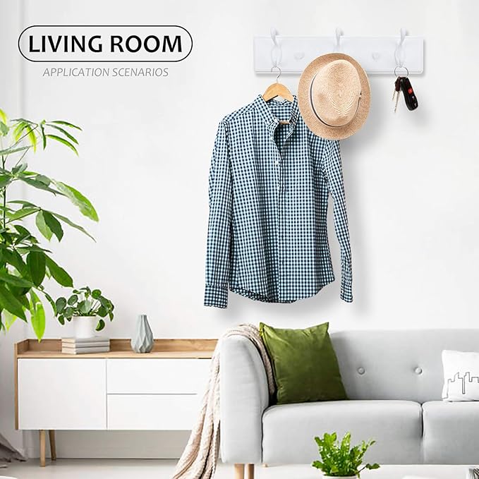 Wooden Coat Rack, Wall-Mounted Organizer for Closet, Entryway, Hallway, Foyer, Bedroom, Heavy Duty Double Hooks for Hanging Towels, Bags, Hats, Jackets, Key (White, 3 Hooks)