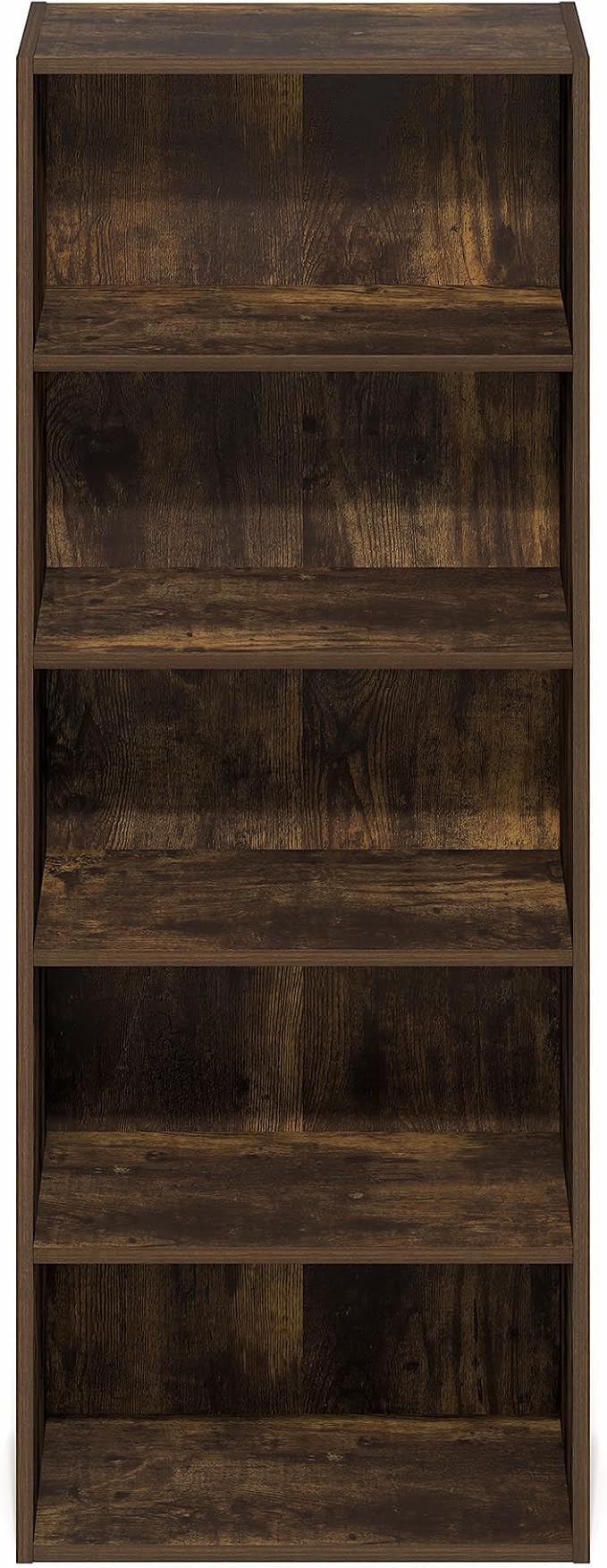 Furinno Basic Book Shelf, 5-Tier Bookshelf, Cube Storage Organizer Bookcase with Open Shelf, 11 x 17 x 44, for Living Room, Bedroom, Home Office, Amber Pine
