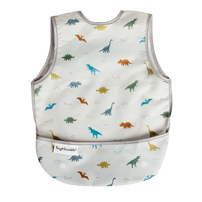 Tiny Twinkle Mess Proof Baby Bib - Waterproof & Lightweight Baby-Led Weaning Apron | 100% Recycled Polyester, Easy Clean & Machine Washable (Dinosaur, Small 6-24 Months)