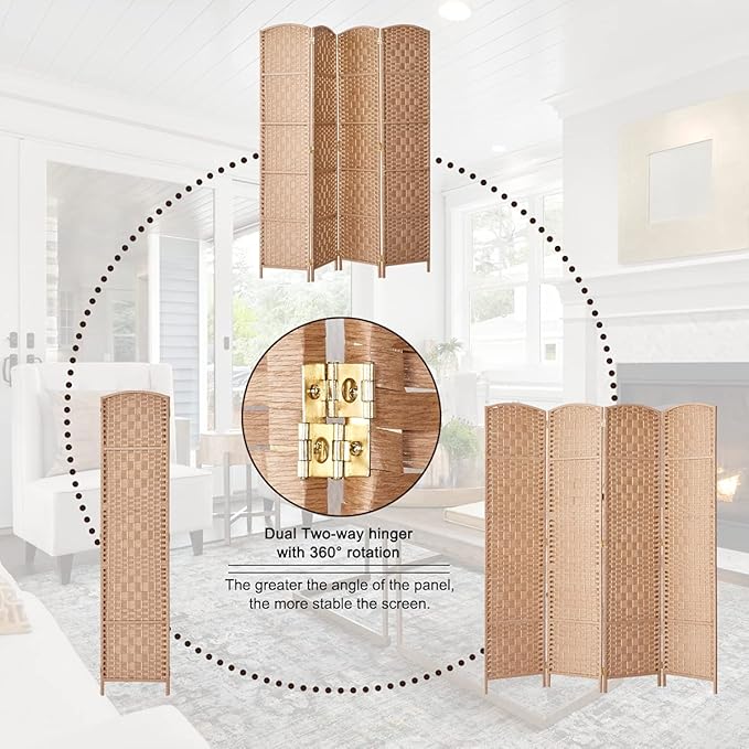 Rose Home Fashion 6 ft Tall Room Divider, Room Dividers and Folding Privacy Screens, 15.7in Privacy Screen 4 Panel Partition Temporary Wall Separation for Private, Natural