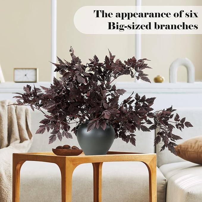 Lyrow 6 Pack Artificial Cimicifuga Plant Leaf Spray Faux Plum Faux Fall Spray Silk Plants Cimicifuga Plant Leaf Branch for Home Vase Wedding Garden Farmhouse Table Mantel Decor (32 Inches)