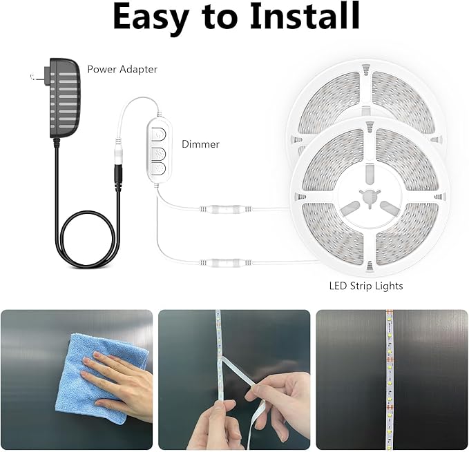 dalattin Warm White LED Strip Lights 50ft, Led Lights Strip Dimmable Bright 24V 3000K, 900 LEDs Lights for Bedroom, Mirror, Kitchen, Strong Adhesive（2 Rolls of 25ft）